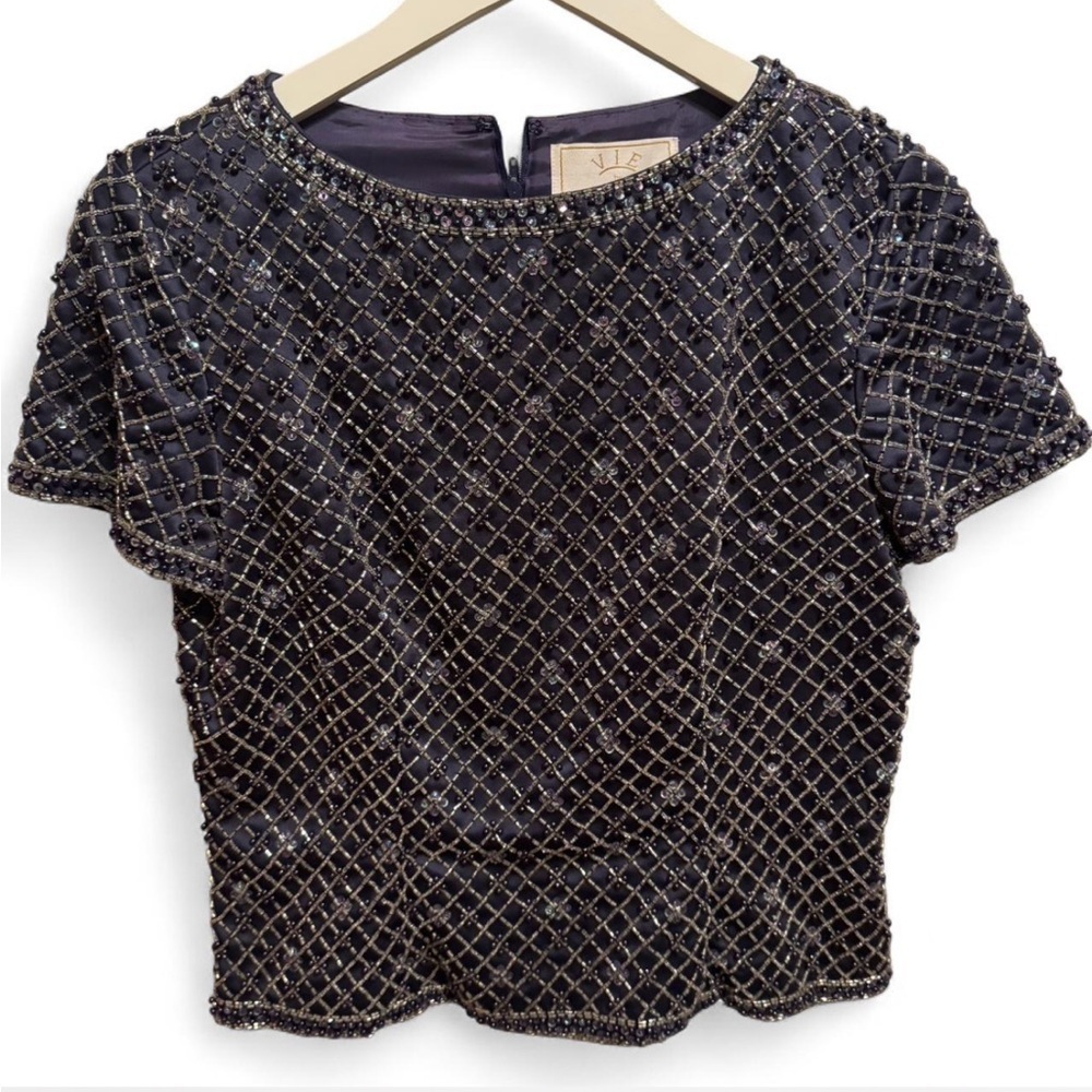 Vintage 90s VIE by Victoria Royal beaded sequin top , purple size 10